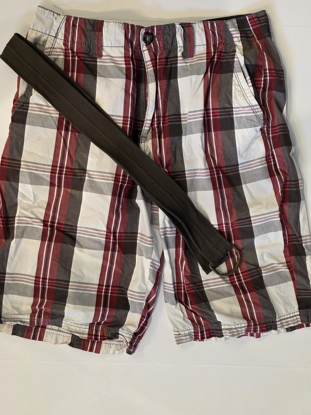 Marc Ecko Men's Red, Gray & White Plaid Cargo Shorts